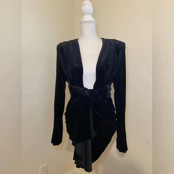 House of CB Pascale Black Deep Plunge Dress Size XS - Picture 3 of 12